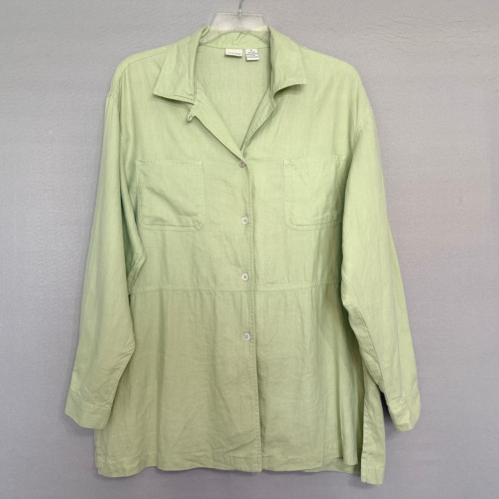 Merona Relaxed Linen‎ Button Shirt Womens Size XL Green Coastal Linen Shacket